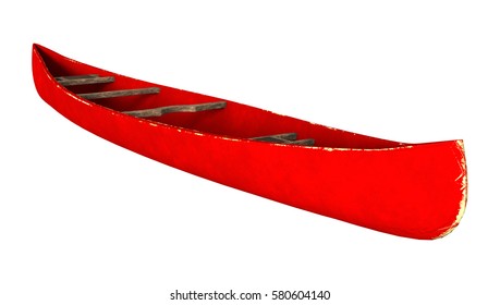 3D Rendering Of A Red Canoe Isolated On White Background