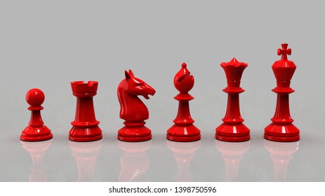 3D Rendering - Red Classic Chess Pieces