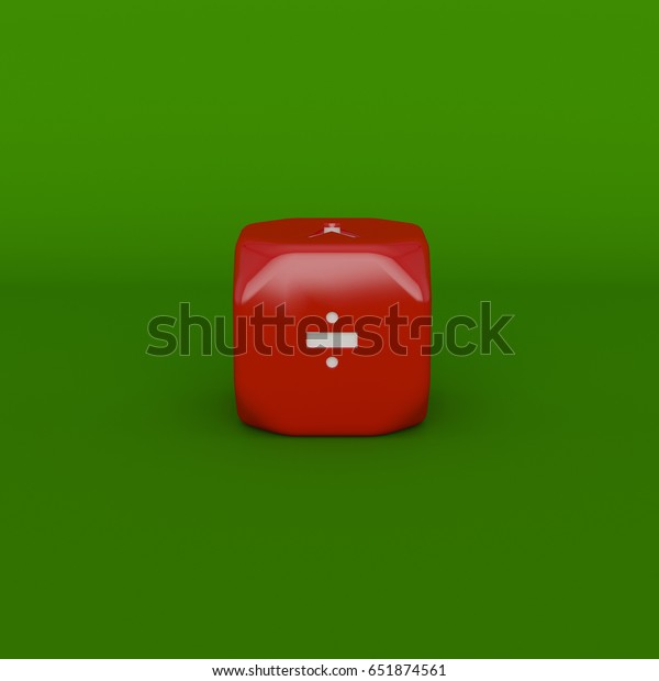 3D rendering red dice with alphabet on green\
background , symbol\
DIVIDE