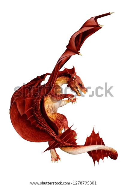 3d Rendering Red Fantasy Dragon Isolated Stock Illustration 1278795301