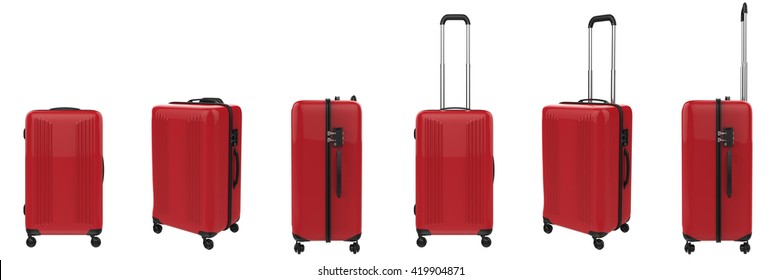 3d Rendering Red Luggage On White Background