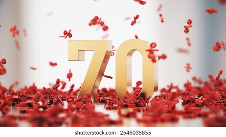 3d rendering. Red percentage markers and 70 percent discount in Falling Red before unfocused background. The concept of 70 percent off-Black Friday and sales. - Powered by Shutterstock