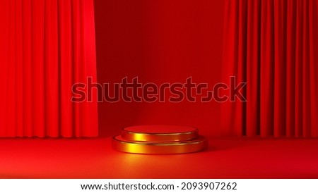 3D rendering of red podium for theme product display background.