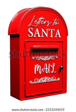 3D rendering of a red Santa Claus mailbox isolated on white background