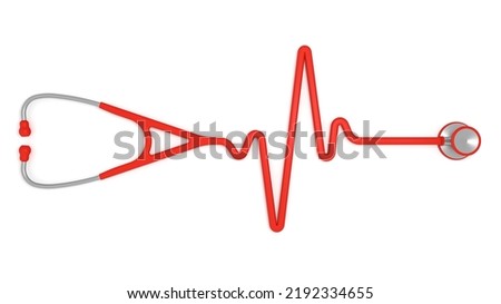 3D rendering of red stethoscope forming a heartbeat line or electrocardiogram pulse.
