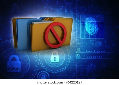 3d rendering Red stop symbol and yellow folder