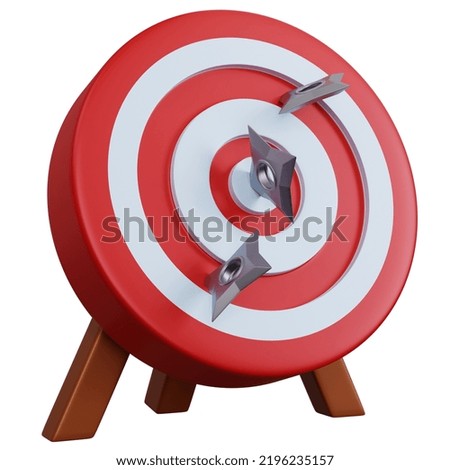 3d rendering red target with three shuriken isolated