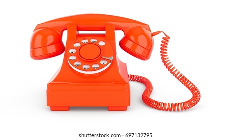 3D rendering red vintage phone isolated on white background