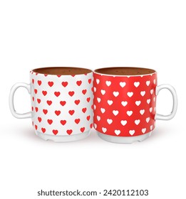 3D Rendering Red And White Coffee Mugs Isolated On White Background