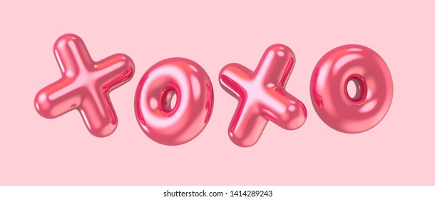 3d rendering red XOXO foil balloon phrase on pink background