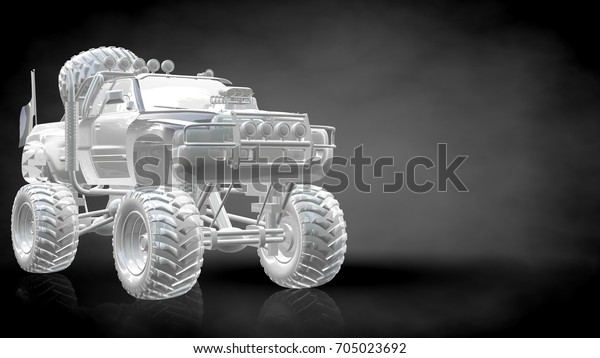 3d rendering of a reflective big car on a dark\
black background