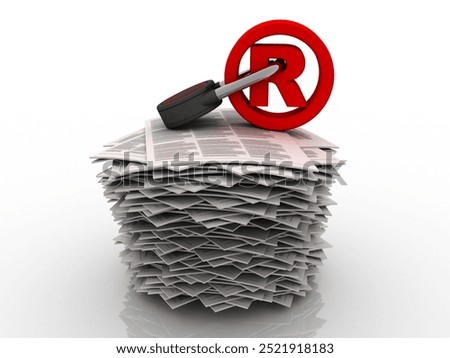 3d rendering Registered Trademark concept with padlock near document
