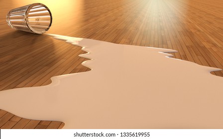 3D Rendering Representing The Concept Of Crying Over Spilt Milk