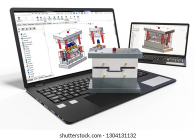 3D Rendering Representing An Plastic Injection Mold Development With The Help Of The 3d Software And Computer