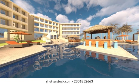 3D rendering of the resort hotel