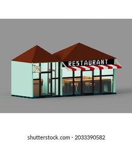3d rendering restaurant voxel art perfect for background or game scene