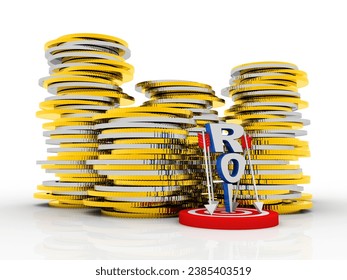 3d rendering Return on Investment - Arrow and Target near gold coin