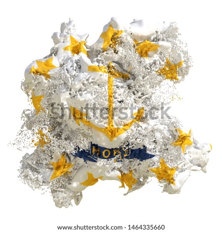3d rendering of a Rhode Island USA State flag in a liquid fluid. Isolated on white background
