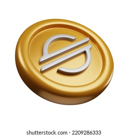 3d rendering right view cryptocurrency stellar or XLM gold silver coin with cartoon style white background good use for blockchain design theme