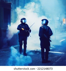 3D Rendering Of Riot Police During A Riot