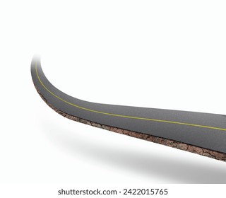 3d rendering of road bending, on a white background. . Realistic road, car background isolated. 3D illustration highway road design.