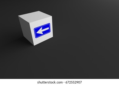 3D RENDERING OF ROAD SIGN ON WHITE BLOCK WITH GREY BACKGROUND