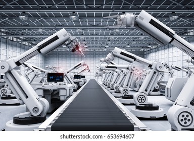 3d Rendering Robot Arms With Conveyor Line