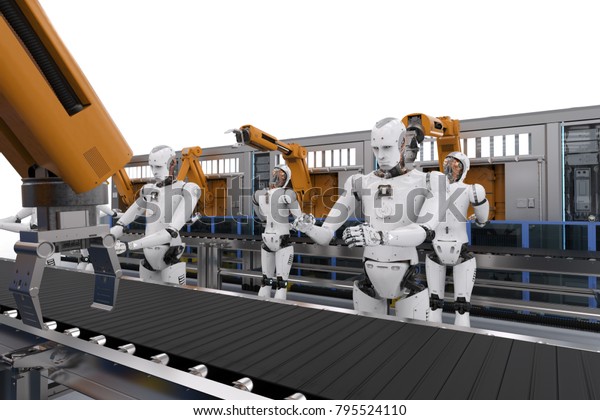 3d Rendering Robot Assembly Line Robot Stock Illustration