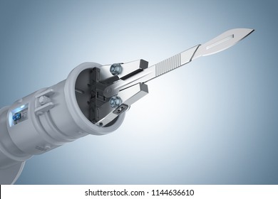 3d Rendering Robot Hand Holding Scalpel Or Surgery Knife 