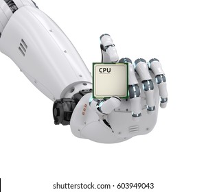 3d Rendering Robot Hand Holding Cpu Chip 