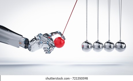 3d Rendering Robot Hand Holding Newton Cradle