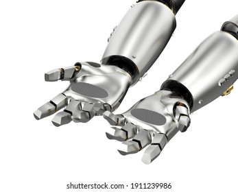 3d Rendering Robot Hand Open Or Extend Isolated On White Background