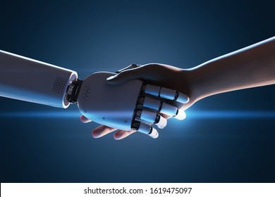 3d Rendering Robot Hand Shake With Human