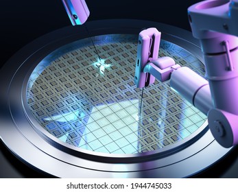 3d rendering robotic arms with silicon wafers for semiconductor manufacturing 