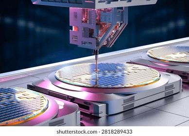 3d rendering robotic arms with silicon wafers for semiconductor manufacturing 