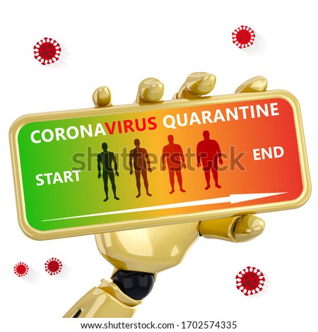 3d rendering of robotic hand hold plate with diagram of how body mass index changes from beginning to end of quarantine of pandemic corona virus disease 2019 outbreak. Concept of COVID-19 quarantine