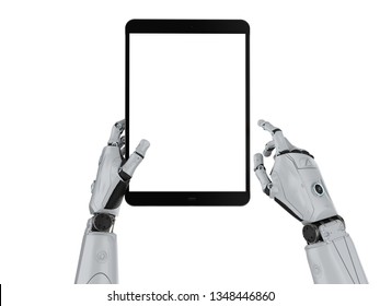 3d rendering robotic hand holding blank screen tablet isolated - Powered by Shutterstock