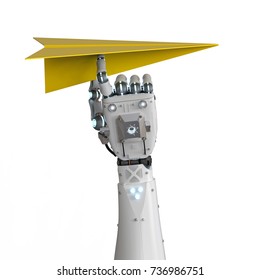 3d Rendering Robotic Hand Holding Paper Plane