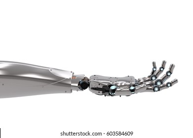 3d rendering robotic hand with hand palm open isolated on white - Shutterstock ID 603584609