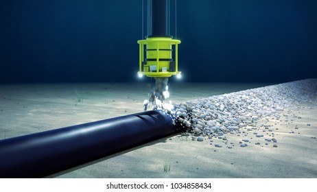 3d Rendering Of The Rock Dumping Of A Subsea Pipeline Or Cable