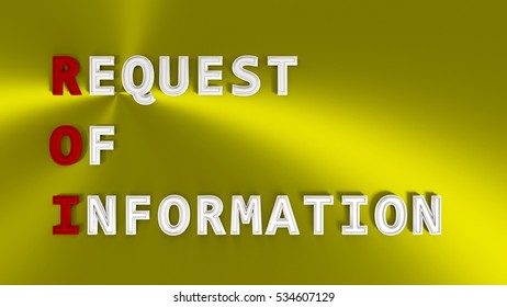 3D rendering of the ROI acronym. Metallic words on yellow background with golden and silver letters.