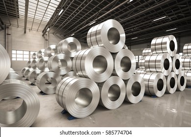 3d Rendering Roll Of Steel Sheet In Factory