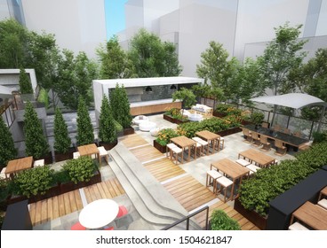 3d Rendering- Roof Garden - Restaurant