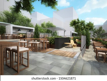 3d Rendering- Roof Garden - Restaurant