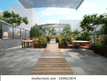 3d Rendering- Roof Garden - Restaurant