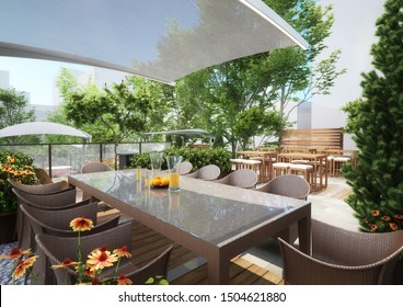 3d Rendering- Roof Garden - Restaurant