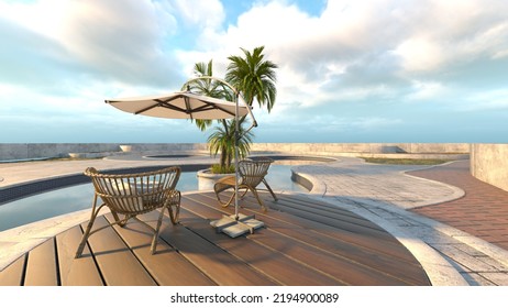 3d Rendering Rooftop Swimming Pool Stock Illustration 2194900089