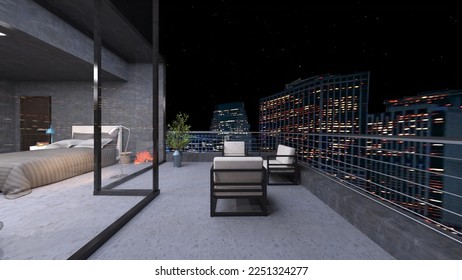 3D rendering of the rooftop terrace