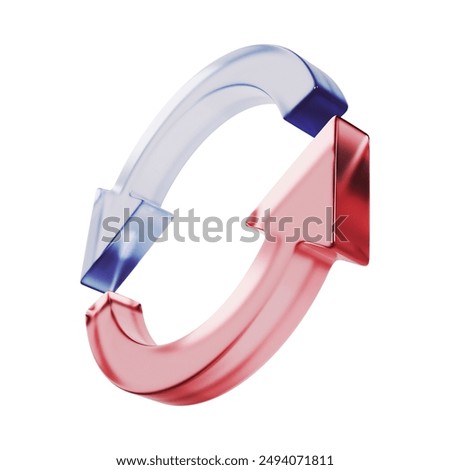 3d rendering rotating transparent arrow on white background