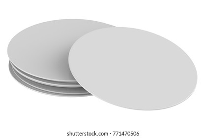 3D rendering Round paper coaster Mock up Isolated on White Background